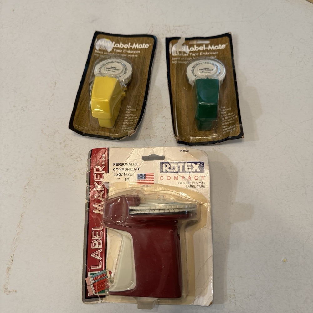 Vintage Rotex Compact Plastic Label Maker USA - Sealed Old Stock Set of 3